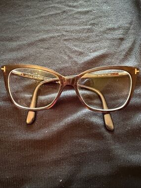 Tom Ford Black Oversized Cat-Eye Glasses with Gold Accents